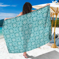 Cyan Palaka Quilt Hawaii Sarong Hawaiian Tropical Monstera Sea Turtle LT14 One Size 44 x 66 inches Cyan - Polynesian Pride