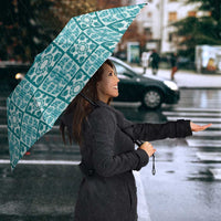 Cyan Palaka Quilt Hawaii Umbrella Hawaiian Tropical Monstera Sea Turtle LT14 - Polynesian Pride