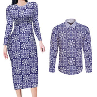 Polu Palaka Quilt Hawaii Couples Matching Long Sleeve Bodycon Dress and Long Sleeve Button Shirt Hawaiian Tropical Monstera Sea Turtle