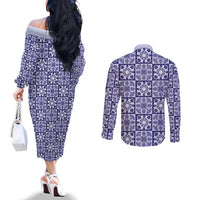 Polu Palaka Quilt Hawaii Couples Matching Off The Shoulder Long Sleeve Dress and Long Sleeve Button Shirt Hawaiian Tropical Monstera Sea Turtle