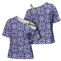Polu Palaka Quilt Hawaii Cross Shoulder Shirt Hawaiian Tropical Monstera Sea Turtle LT14 - Polynesian Pride