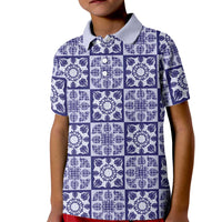 Polu Palaka Quilt Hawaii Kid Polo Shirt Hawaiian Tropical Monstera Sea Turtle LT14 Kid Blue - Polynesian Pride