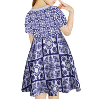 Polu Palaka Quilt Hawaii Kid Short Sleeve Dress Hawaiian Tropical Monstera Sea Turtle