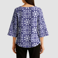 Polu Palaka Quilt Hawaii Kimono Sleeve Blouse Hawaiian Tropical Monstera Sea Turtle LT14 - Polynesian Pride
