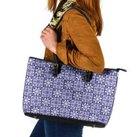 Polu Palaka Quilt Hawaii Leather Tote Bag Hawaiian Tropical Monstera Sea Turtle LT14 Blue - Polynesian Pride