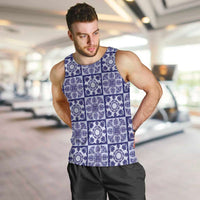 Polu Palaka Quilt Hawaii Men Tank Top Hawaiian Tropical Monstera Sea Turtle LT14 Blue - Polynesian Pride