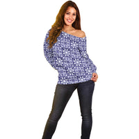 Polu Palaka Quilt Hawaii Off Shoulder Sweater Hawaiian Tropical Monstera Sea Turtle LT14 - Polynesian Pride