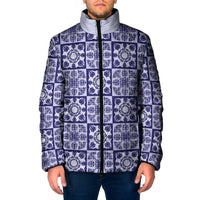 Polu Palaka Quilt Hawaii Padded Jacket Hawaiian Tropical Monstera Sea Turtle LT14 Men Blue - Polynesian Pride
