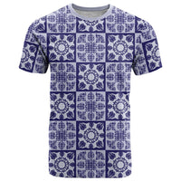 Polu Palaka Quilt Hawaii T Shirt Hawaiian Tropical Monstera Sea Turtle LT14 Blue - Polynesian Pride