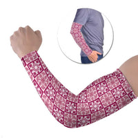 Akala Palaka Quilt Hawaii Arm Sleeves Hawaiian Tropical Monstera Sea Turtle LT14 Set of 2 Pink - Polynesian Pride