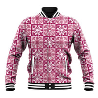 Akala Palaka Quilt Hawaii Baseball Jacket Hawaiian Tropical Monstera Sea Turtle LT14 Unisex Pink - Polynesian Pride