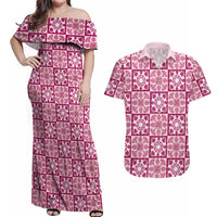 Akala Palaka Quilt Hawaii Couples Matching Off Shoulder Maxi Dress and Hawaiian Shirt Hawaiian Tropical Monstera Sea Turtle
