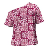 Akala Palaka Quilt Hawaii Cross Shoulder Shirt Hawaiian Tropical Monstera Sea Turtle LT14 - Polynesian Pride