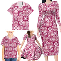 Akala Palaka Quilt Hawaii Family Matching Long Sleeve Bodycon Dress and Hawaiian Shirt Hawaiian Tropical Monstera Sea Turtle