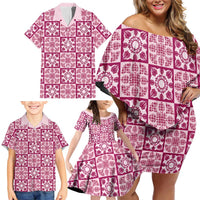 Akala Palaka Quilt Hawaii Family Matching Off Shoulder Short Dress and Hawaiian Shirt Hawaiian Tropical Monstera Sea Turtle