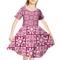 Akala Palaka Quilt Hawaii Kid Short Sleeve Dress Hawaiian Tropical Monstera Sea Turtle LT14 - Polynesian Pride