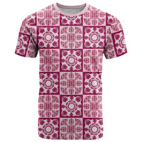 Akala Palaka Quilt Hawaii T Shirt Hawaiian Tropical Monstera Sea Turtle LT14 Pink - Polynesian Pride
