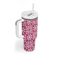 Akala Palaka Quilt Hawaii Tumbler With Handle Hawaiian Tropical Monstera Sea Turtle LT14 - Polynesian Pride