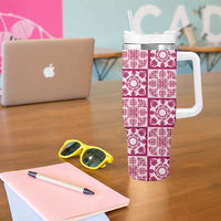 Akala Palaka Quilt Hawaii Tumbler With Handle Hawaiian Tropical Monstera Sea Turtle LT14 - Polynesian Pride