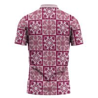 Akala Palaka Quilt Hawaii Zipper Polo Shirt Hawaiian Tropical Monstera Sea Turtle