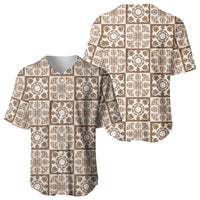 Beige Palaka Quilt Hawaii Baseball Jersey Hawaiian Tropical Monstera Sea Turtle LT14 - Polynesian Pride