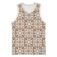 Beige Palaka Quilt Hawaii Basketball Jersey Hawaiian Tropical Monstera Sea Turtle LT14 Unisex Beige - Polynesian Pride