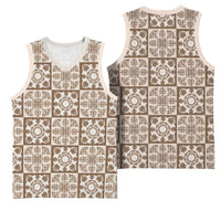 Beige Palaka Quilt Hawaii Basketball Jersey Hawaiian Tropical Monstera Sea Turtle LT14 - Polynesian Pride