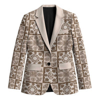 Beige Palaka Quilt Hawaii Blazer Hawaiian Tropical Monstera Sea Turtle LT14 Unisex Beige - Polynesian Pride