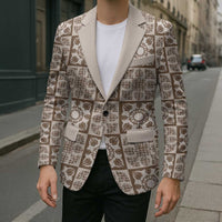 Beige Palaka Quilt Hawaii Blazer Hawaiian Tropical Monstera Sea Turtle LT14 - Polynesian Pride