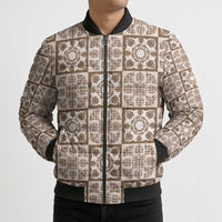 Beige Palaka Quilt Hawaii Bomber Puffer Jacket Hawaiian Tropical Monstera Sea Turtle LT14 - Polynesian Pride