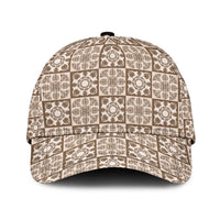 Beige Palaka Quilt Hawaii Classic Cap Hawaiian Tropical Monstera Sea Turtle LT14 Universal Fit Beige - Polynesian Pride