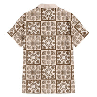 Beige Palaka Quilt Hawaii Family Matching Off Shoulder Short Dress and Hawaiian Shirt Hawaiian Tropical Monstera Sea Turtle