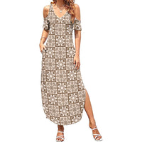 Beige Palaka Quilt Hawaii Family Matching Summer Maxi Dress and Hawaiian Shirt Hawaiian Tropical Monstera Sea Turtle