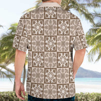 Beige Palaka Quilt Hawaii Hawaiian Shirt Hawaiian Tropical Monstera Sea Turtle