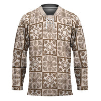 Beige Palaka Quilt Hawaii Hockey Jersey Hawaiian Tropical Monstera Sea Turtle LT14 Unisex Beige - Polynesian Pride