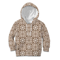 Beige Palaka Quilt Hawaii Kid Hoodie Hawaiian Tropical Monstera Sea Turtle LT14 Hoodie Beige - Polynesian Pride