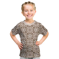 Beige Palaka Quilt Hawaii Kid T Shirt Hawaiian Tropical Monstera Sea Turtle LT14 Beige - Polynesian Pride