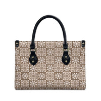 Beige Palaka Quilt Hawaii Leather Bag Hawaiian Tropical Monstera Sea Turtle LT14 - Polynesian Pride