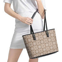 Beige Palaka Quilt Hawaii Leather Tote Bag Hawaiian Tropical Monstera Sea Turtle LT14 - Polynesian Pride