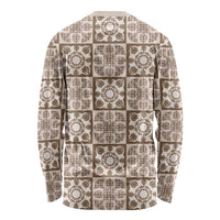 Beige Palaka Quilt Hawaii Long Sleeve Shirt Hawaiian Tropical Monstera Sea Turtle LT14 - Polynesian Pride