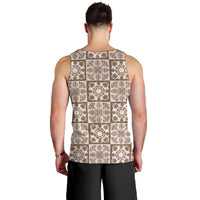 Beige Palaka Quilt Hawaii Men Tank Top Hawaiian Tropical Monstera Sea Turtle LT14 - Polynesian Pride