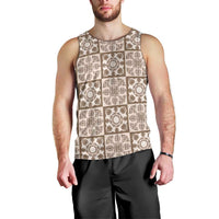 Beige Palaka Quilt Hawaii Men Tank Top Hawaiian Tropical Monstera Sea Turtle LT14 - Polynesian Pride