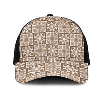 Beige Palaka Quilt Hawaii Mesh Trucker Cap Hawaiian Tropical Monstera Sea Turtle LT14 One Size Black Beige - Polynesian Pride