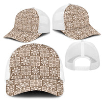 Beige Palaka Quilt Hawaii Mesh Trucker Cap Hawaiian Tropical Monstera Sea Turtle LT14 - Polynesian Pride