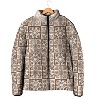Beige Palaka Quilt Hawaii Padded Jacket Hawaiian Tropical Monstera Sea Turtle LT14 - Polynesian Pride