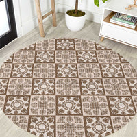Beige Palaka Quilt Hawaii Round Carpet Hawaiian Tropical Monstera Sea Turtle LT14 Beige - Polynesian Pride