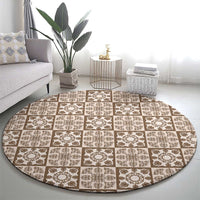 Beige Palaka Quilt Hawaii Round Carpet Hawaiian Tropical Monstera Sea Turtle LT14 - Polynesian Pride