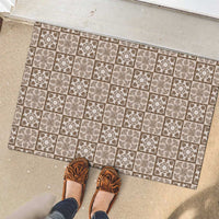 Beige Palaka Quilt Hawaii Rubber Doormat Hawaiian Tropical Monstera Sea Turtle LT14 - Polynesian Pride