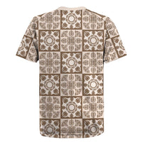 Beige Palaka Quilt Hawaii Rugby Jersey Hawaiian Tropical Monstera Sea Turtle LT14 - Polynesian Pride