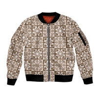 Beige Palaka Quilt Hawaii Sleeve Zip Bomber Jacket Hawaiian Tropical Monstera Sea Turtle LT14 Unisex Beige - Polynesian Pride